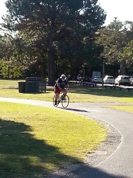 Gary Stark, on his bike. A very rare sight Gary Stark, on his bike. A very rare sight